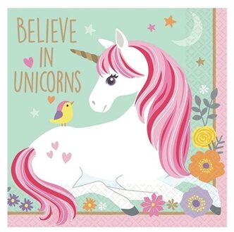 16x Eenhoorn themafeest servetten 25 x 25 cm Multi