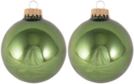 16x Glanzende groene kerstboomversiering kerstballen van glas 7 cm - Kerstbal