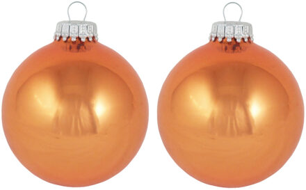 16x Glanzende oranje kerstballen van glas 7 cm - Kerstbal