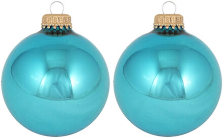 16x Glanzende turquoise blauwe kerstballen van glas 7 cm - Kerstbal