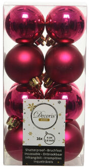 16x Kunststof kerstballen glanzend/mat bessen roze 4 cm kerstboom versiering/decoratie - Kerstbal