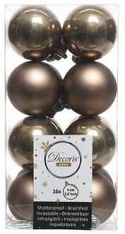 16x Kunststof kerstballen glanzend/mat kasjmier bruin 4 cm kerstboom versiering/decoratie - Kerstbal