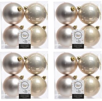16x Kunststof kerstballen glanzend/mat Licht parel/champagne 10 cm kerstboom versiering/decoratie - Kerstbal Champagnekleurig