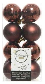 16x Kunststof kerstballen glanzend/mat mahonie bruin 4 cm kerstboom versiering/decoratie - Kerstbal