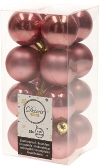 16x Kunststof kerstballen glanzend/mat oud roze 4 cm kerstboom versiering/decoratie - Kerstbal