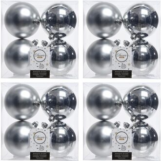 16x Kunststof kerstballen glanzend/mat zilver 10 cm kerstboom versiering/decoratie - Kerstbal Zilverkleurig
