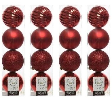 16x Kunststof kerstballen mix kerstrood 10 cm kerstboom versiering/decoratie - Kerstbal