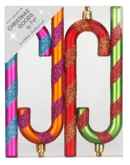 16x Kunststof kersthangers zuurstok kerstballen gekleurd 14 cm