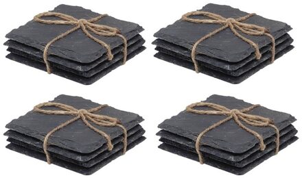 16x Leisteen glas onderzetters vierkant 10 cm - Onderzetters voor glazen en bekers