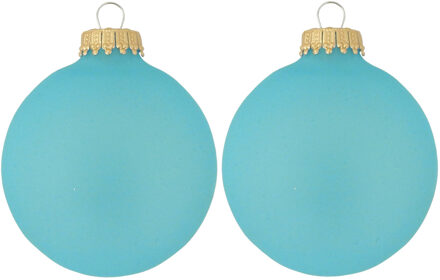 16x Matte blauwe kerstballen van glas 7 cm - Kerstbal