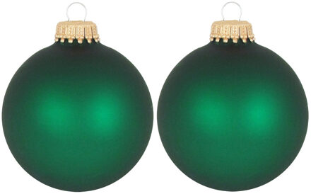 16x Matte velvet groene kerstballen van glas 7 cm - Kerstbal