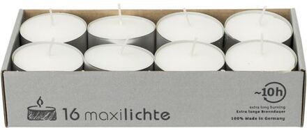 16x Maxi grote theelichten wit 10 branduren in doos - Waxinelichtjes