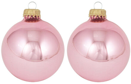 16x Pink blush lichtroze glazen kerstballen glans 7 cm kerstboomversiering