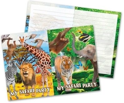 16x Safari/jungle feest thema uitnodigingen 27 cm - Uitnodigingen Multikleur