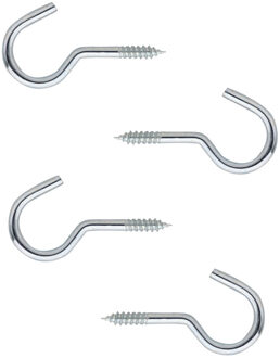 16x Schroefhaken / ophanghaken staal verzinkt met houtdraad L8 x D2 cm