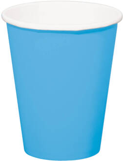 16x stuks drinkbekers van papier blauw 350 ml - Feestbekertjes