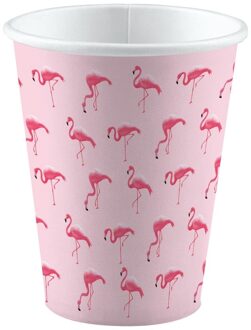 16x stuks Flamingo party bekertjes 250 ml - Dieren/vogels thema feestartikelen/verjaardag