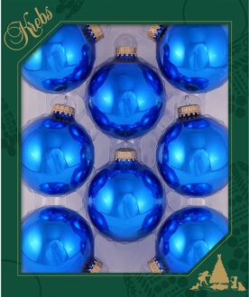 16x stuks glazen kerstballen 7 cm klassiek blauw glans - Kerstbal