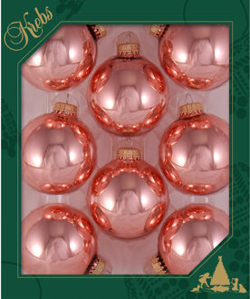 16x stuks glazen kerstballen 7 cm koraal roze glans - Kerstbal