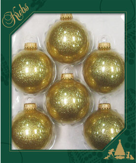 16x stuks glazen kerstballen 7 cm sparkle glitter goud - Kerstbal Goudkleurig