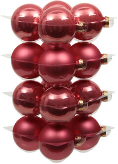 16x stuks glazen kerstballen bubblegum roze 8 cm mat/glans
