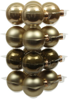 16x stuks glazen kerstballen dusky lime goud/groen tinten 8 cm mat/glans - Kerstbal Multikleur