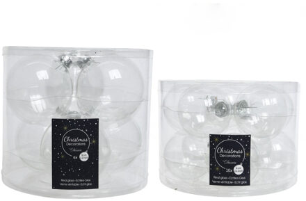 16x stuks glazen kerstballen transparant 6 en 8 cm