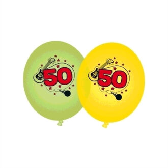 16x stuks Groene en gele ballonnen 50 jaar - Verjaardag leeftijdsversiering feestartikelen