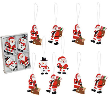 16x stuks houten kersthangers kerstmannen en sneeuwpoppen 6 cm - Kersthangers Multikleur