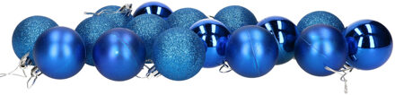 16x stuks kerstballen blauw mix van mat/glans/glitter kunststof 5 cm - Kerstbal