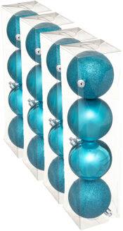 16x stuks kerstballen turquoise blauw mix kunststof 8 cm - Kerstbal