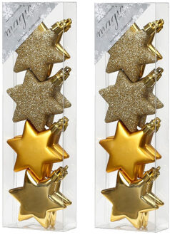 16x stuks kunststof kersthangers sterren goud 6 cm kerstornamenten