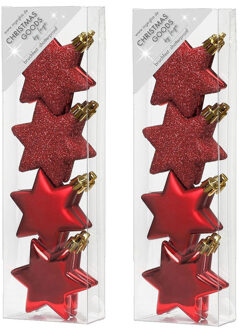 16x stuks kunststof kersthangers sterren rood 6 cm kerstornamenten