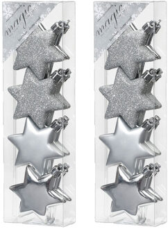16x stuks kunststof kersthangers sterren zilver 6 cm kerstornamenten