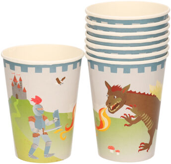 16x stuks Ridders/draken thema drinkbekers van karton 200 ml - Feestbekertjes Multikleur