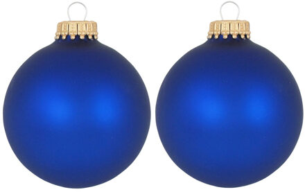 16x Velvet kobalt blauwe matte kerstballen van glas 7 cm - Kerstbal