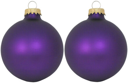 16x Velvet paarse matte kerstballen van glas 7 cm - Kerstbal