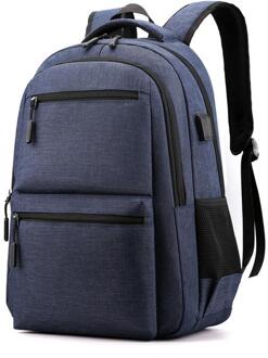 17 Inch Laptop Rugzak Met Lader Usb Mannen Grote Rugzakken School Casual Zakelijke Tas Mannelijke Reizen Bagpack diep blauw