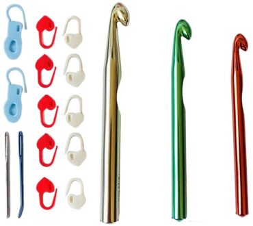 17 Stks/set Breinaalden Kit Aluminium Haaknaalden Volledige Set Gebreide Steek Diy Sjaal Weave Naaien Gereedschap Accessoires 17stk