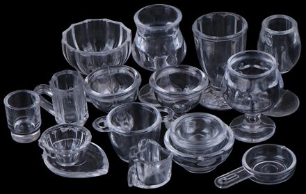 17 stks/set Mini Transparant DIY Pretend Play Keukengerei Speelgoed Drink Cups Schotel Plaat Servies Miniaturen