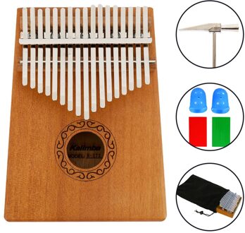 17 Toetsen Kalimba Duim Piano Hout Mahonie En Transparant Lichaam Muziekinstrument Met Leren Boek Tune Hamer Voor Beginner okkernoot kleur