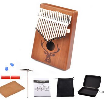 17 Toetsen Kalimba Wood Thumb Piano Muziekinstrument Kits Met Hamer Sticker Acacia Mahonie Xylofoon Voor Kind Volwassen geel