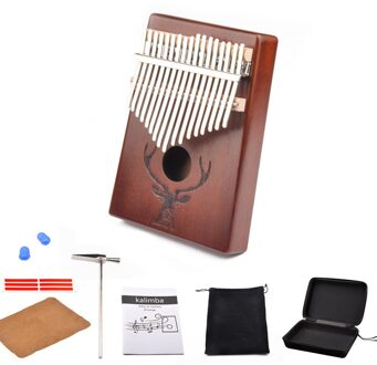 17 Toetsen Kalimba Wood Thumb Piano Muziekinstrument Kits Met Hamer Sticker Acacia Mahonie Xylofoon Voor Kind Volwassen koffie