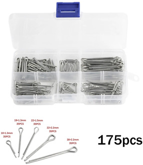 175Pcs/set Sliver Split Pins Cotter Fixings Assorted Zinc Plated Steel Hard Case Link Split Cotter Pin Assortment