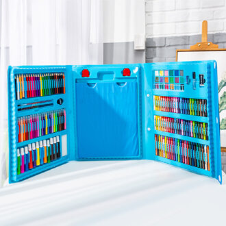 176 Pcs Kinderen Schilderen Set Kleurpotlood Kit Krijt Marker Pen Brush Drawing Gereedschap Set Kleuterschool Benodigdheden Kids blauw