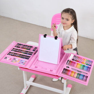 176 Pcs Kinderen Schilderen Set Kleurpotlood Kit Krijt Marker Pen Brush Drawing Gereedschap Set Kleuterschool Benodigdheden Kids roze