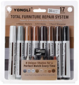 17Pcs Furniture Touch Up Kit Markers & Filler Sticks Wood Scratches Restore Kit