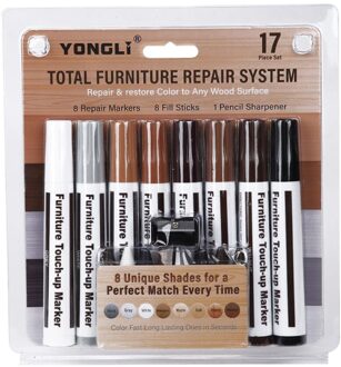 17Pcs Houten Meubels Krassen Reparatie Touch Up Paint Pennen Kleurpotloden Gedragen Smet Verhullende Tool Set (8 Floor Pen + 8 Krijt +