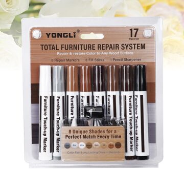 17Pcs Houten Meubels Krassen Reparatie Touch Verf Pennen Kleurpotloden Gedragen Smet Verhullende Tool Set (8 Floor Pen + 8 Krijt +