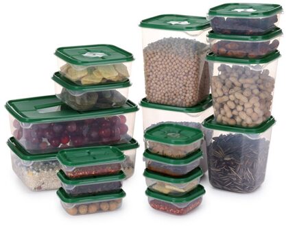 17Pcs Voedsel Opslag Container Keuken Space Saver Organizer Voedsel Transparante Organizer Container Koelkast Opbergdozen